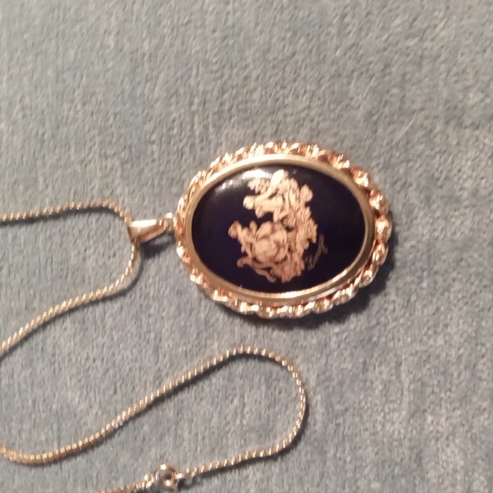 Limoges Castel Pendant with goldtone chain